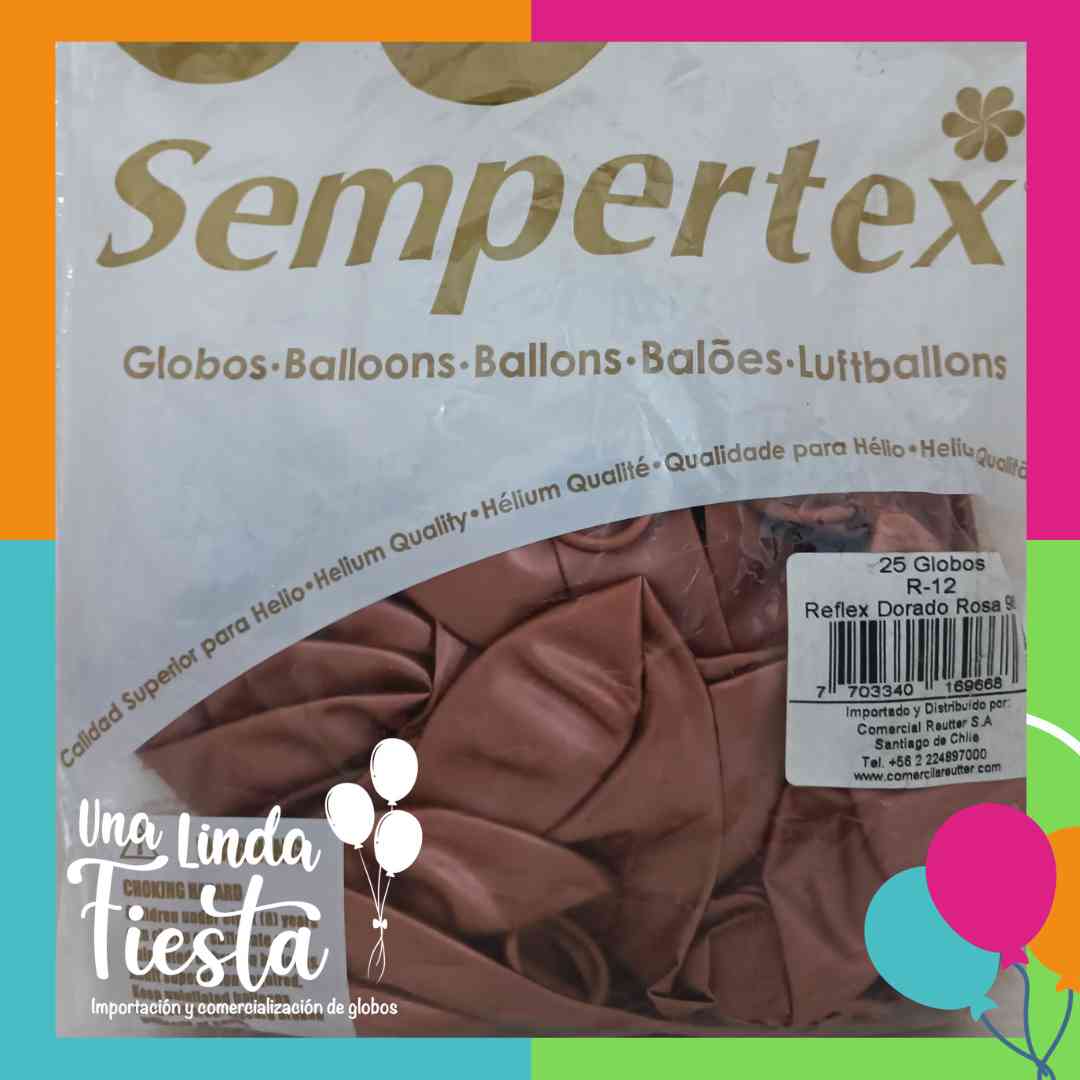 Color Dorado Rosa Reflex | Bolsa Sempertex de 25 Globos R12