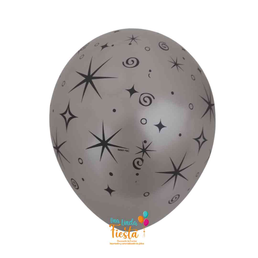 Globos diseño Estrellas Color Plata Látex R11